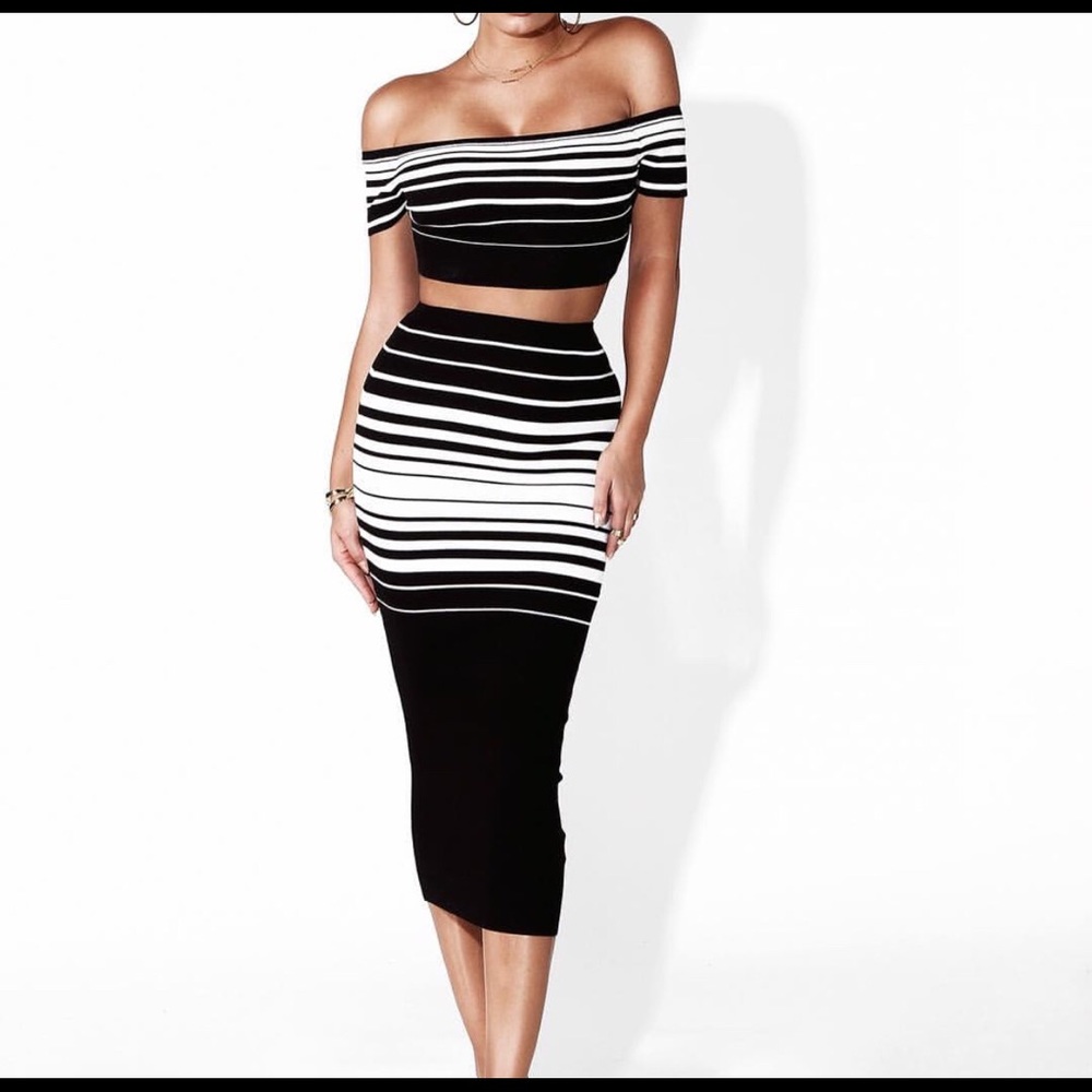 Black and white skirt set